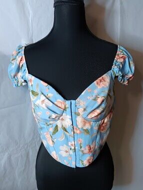 Windsor Women's Large Flirty, Floral Corset Top-Puff Sleeves-Sweetheart Neckline